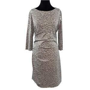 J.McLaughlin Gray White Sheath Dress Sage Side Ruched Boat Neck Size X-Large XL